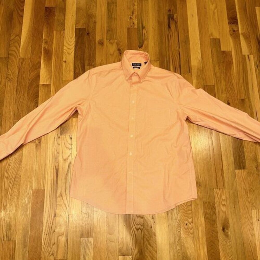 LAUREN Ralph Lauren‎ Shirt Mens Large Orange/White 16.5 34/35 Stretch Fabric